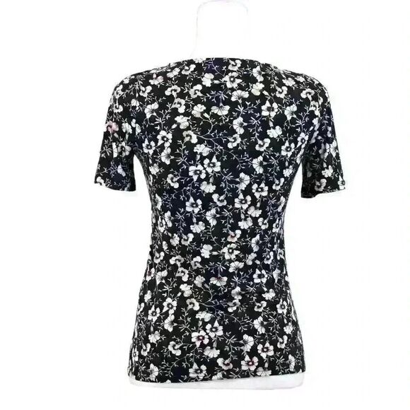 WHBM Black Floral Ruched Sweetheart Blouse – Size XS - Picture 4 of 7